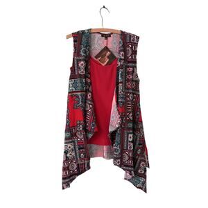 IMAN Womens Small Red Sleeveless Paisley Top Vest Attached Tank NWT